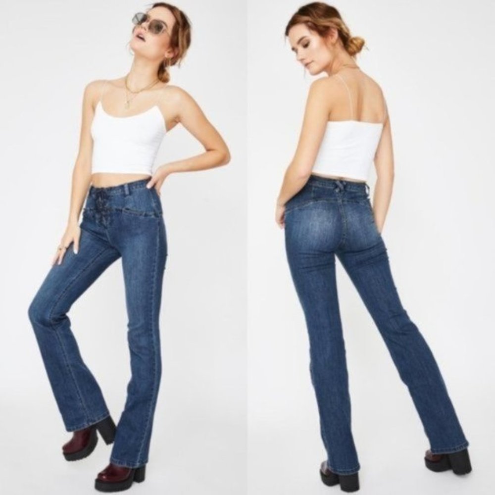 Free People Eva Lace Up High Rise Jeans 28 NWT - Picture 3 of 7